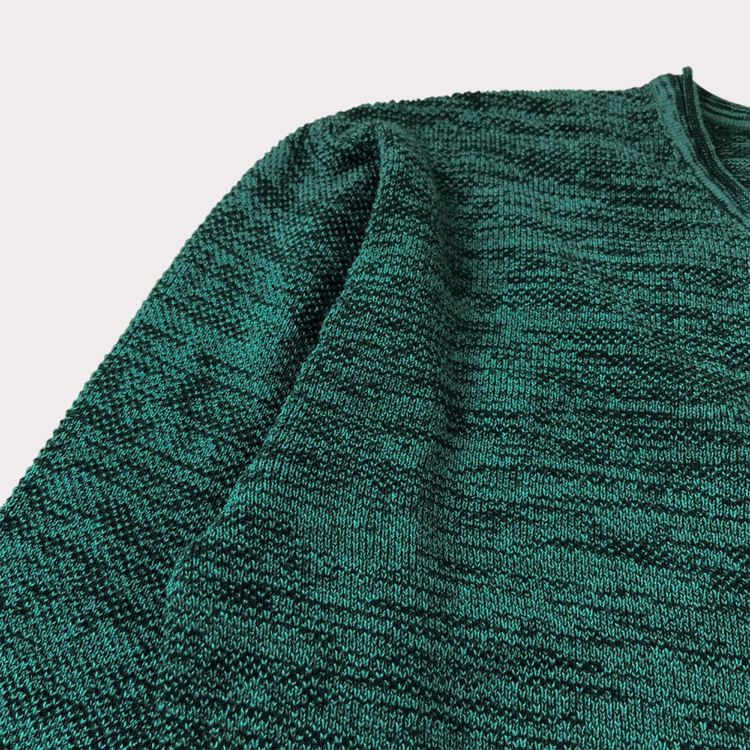 Mens Emerald Green Melange Knit Pullover Sweater