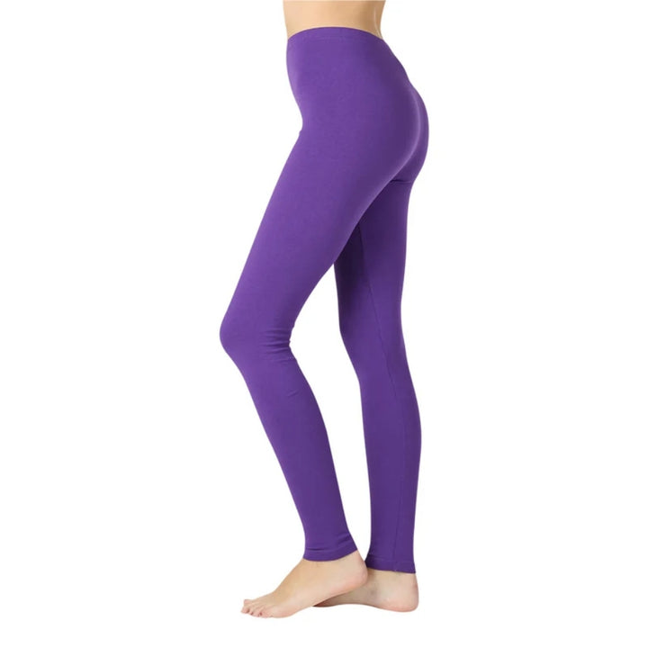 Dame Basic Ensfarvede Bomuldsleggings i Hel Længde 