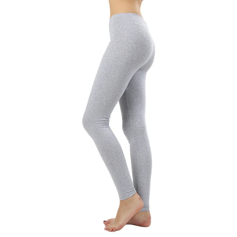 Dame Basic Ensfarvede Bomuldsleggings i Hel Længde 