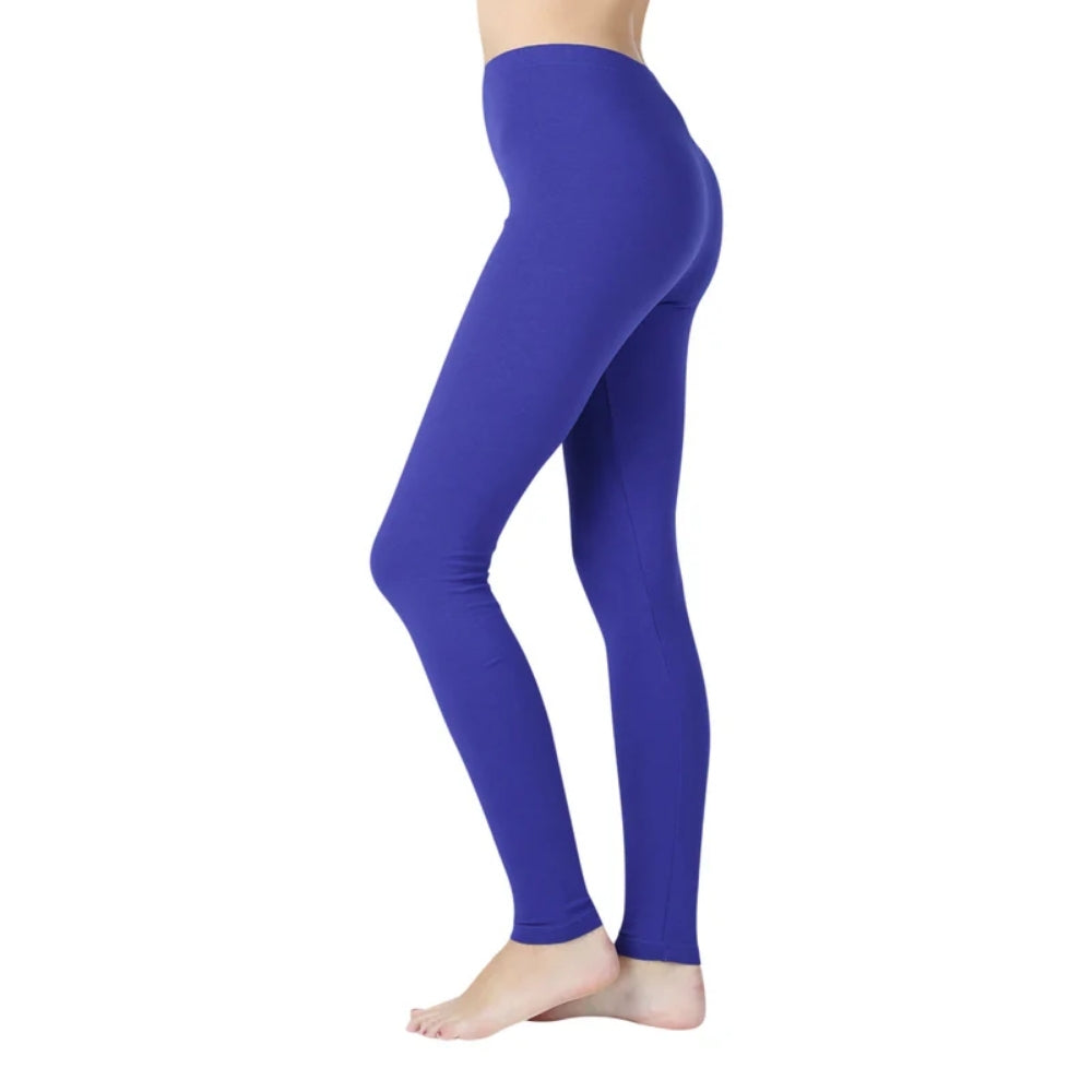 Dame Basic Ensfarvede Bomuldsleggings i Hel Længde 