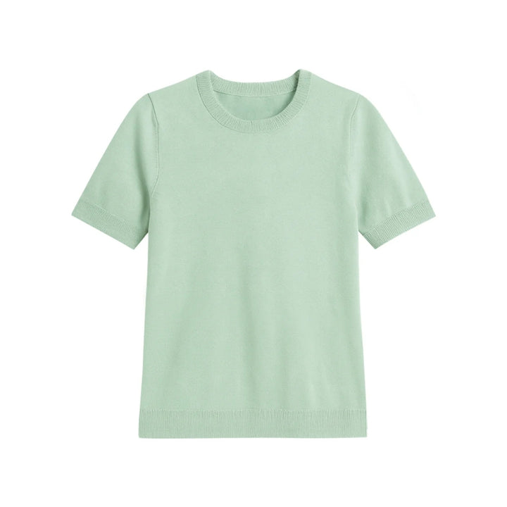 Womens Soft Knit Short Sleeve Minimalist Sweater