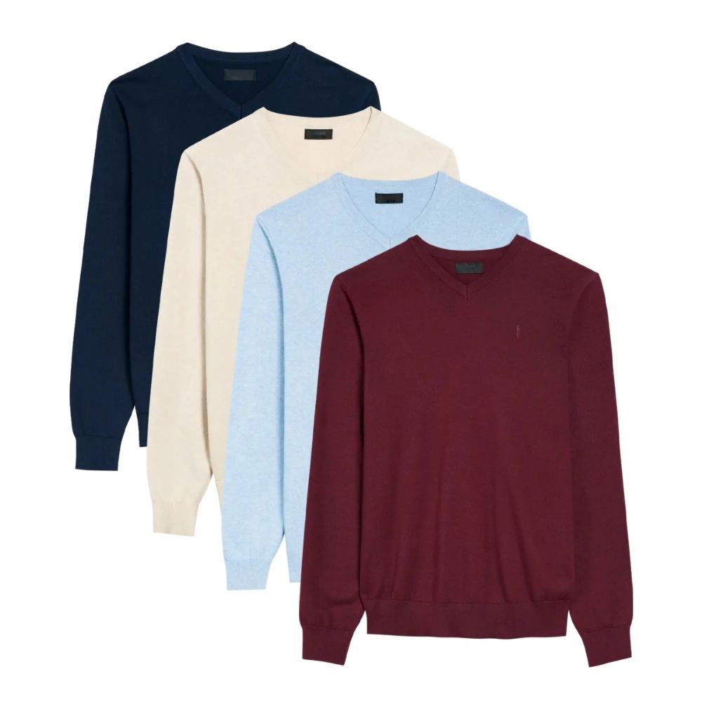 Mens Premium Cotton V-Neck Long Sleeve Knit Sweater