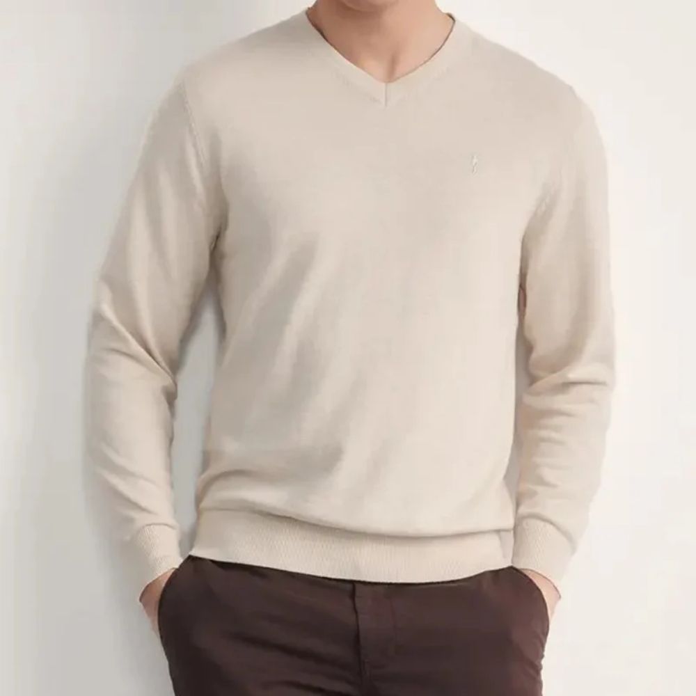 Mens Premium Cotton V-Neck Long Sleeve Knit Sweater