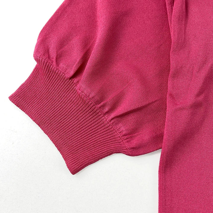 Womens Soft Knit Puff Short Sleeve Ribbed Pullover Top