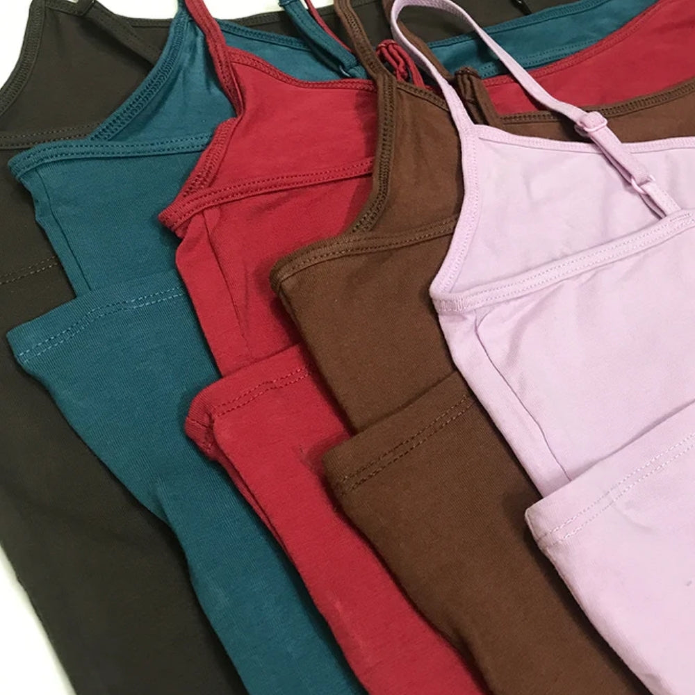 Supplier Women's Cotton Scoop Neck Adjustable Spaghetti Strap Color Full Cami Tank Tops