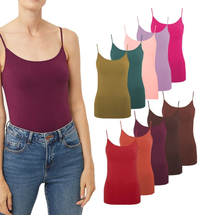 Supplier Women's Cotton Scoop Neck Adjustable Spaghetti Strap Color Full Cami Tank Tops