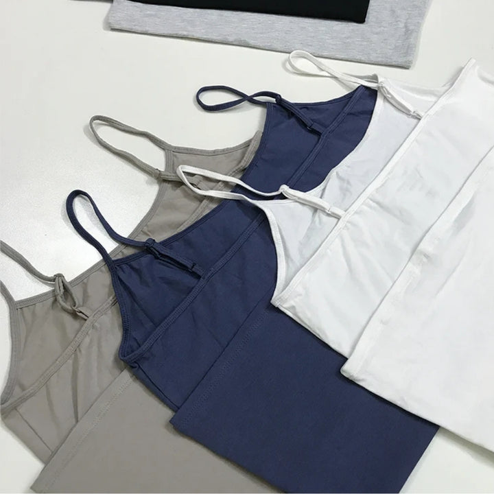 Women's Cotton Scoop Neck Adjustable Spaghetti Strap Cami Tank Tops