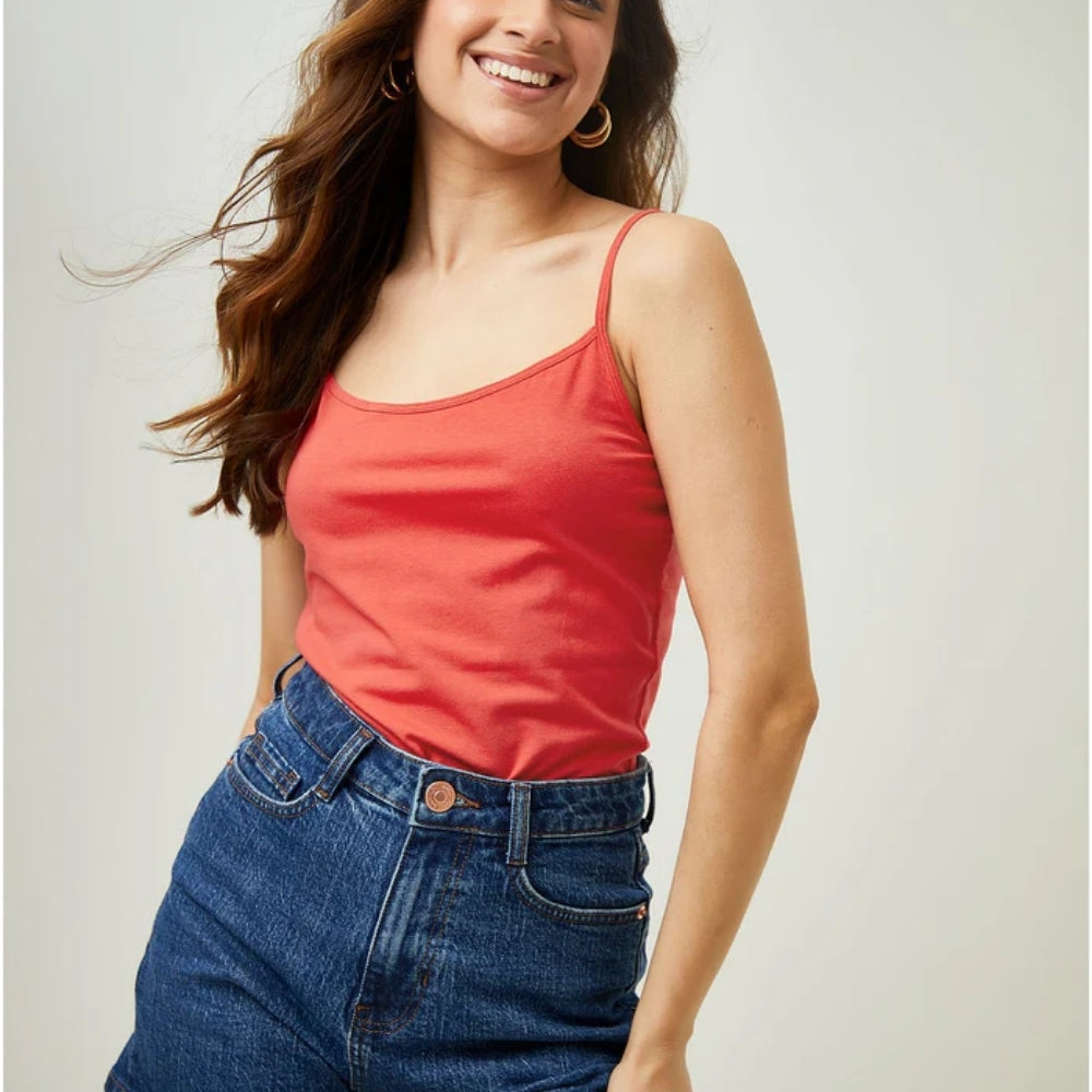 Supplier Women's Cotton Scoop Neck Adjustable Spaghetti Strap Color Full Cami Tank Tops