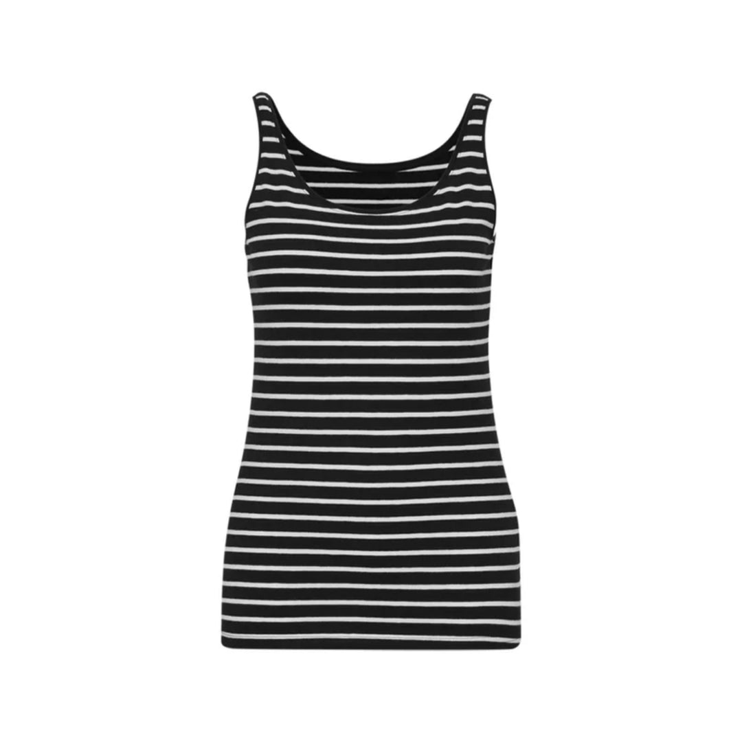 Dame bomulds stretch rund hals stribet tanktop i stor skala 