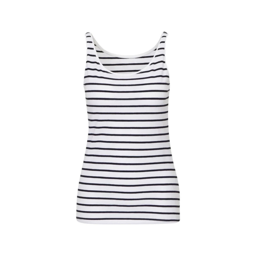 Dame bomulds stretch rund hals stribet tanktop i stor skala 