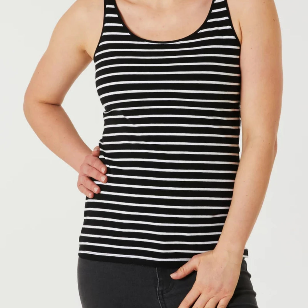 Dame bomulds stretch rund hals stribet tanktop i stor skala 
