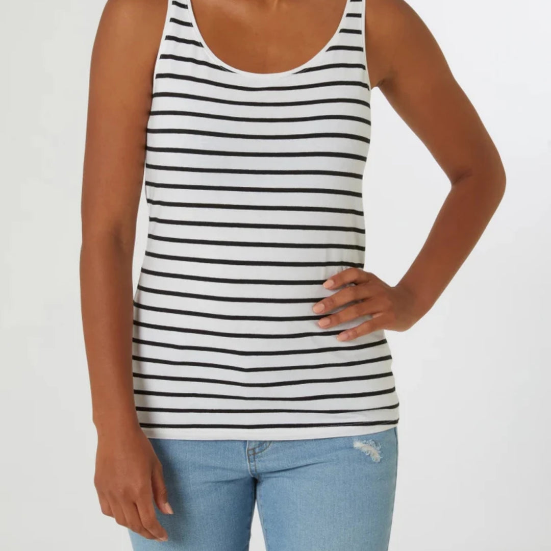 Dame bomulds stretch rund hals stribet tanktop i stor skala 