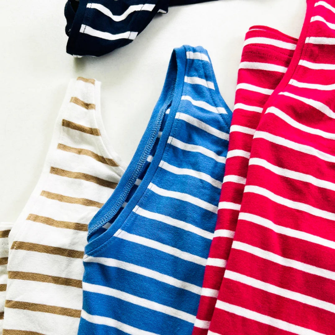 Dame bomulds stretch rund hals stribet tanktop i stor skala 