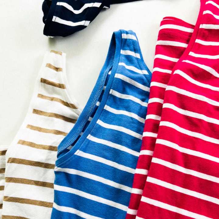 Dame bomulds stretch rund hals stribet tanktop i stor skala 