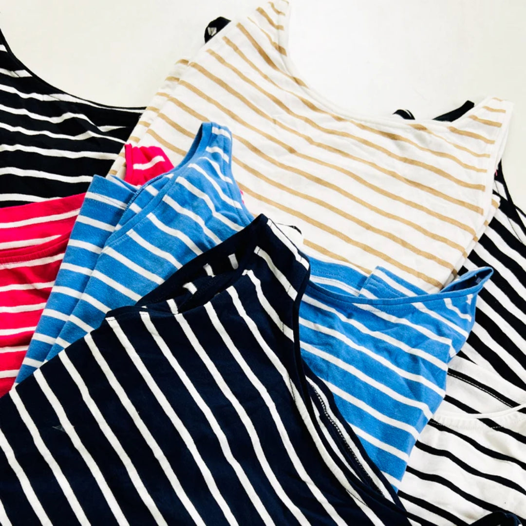 Dame bomulds stretch rund hals stribet tanktop i stor skala 