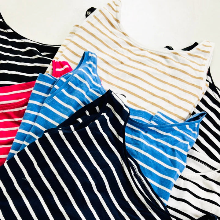 Dame bomulds stretch rund hals stribet tanktop i stor skala 
