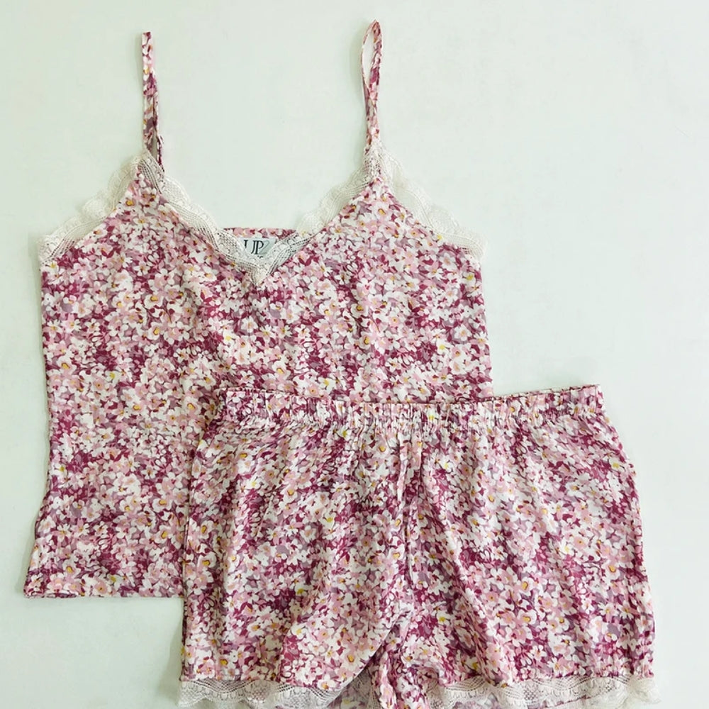 Ærmeløs satin kort loungewear pyjamassæt til kvinder 